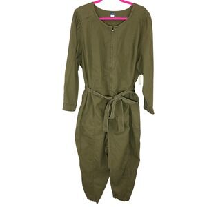 Old Navy Utility Jumpsuit Belted Long Sleeve Olive Green Casual 3X‎ NEW